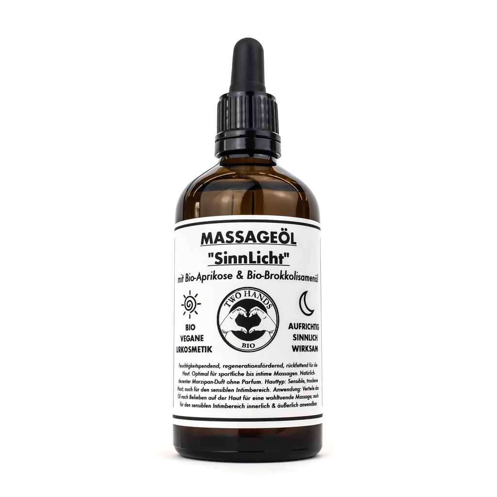 Massageöl „SinnLicht“ mit Bio-Aprikose & Bio-Brokkolisamenöl - Intimmassageöl - Bio-Vegan